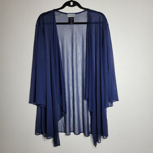 Catherines Blue Open Front Top Plus Size 32W Sheer Lightweight Mesh Stretch - Picture 1 of 5